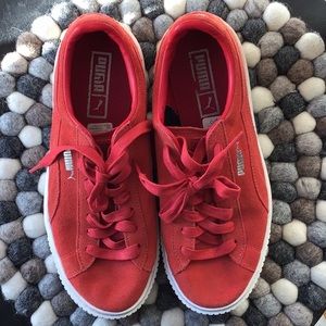 Red Suede Platform Puma Sneakers